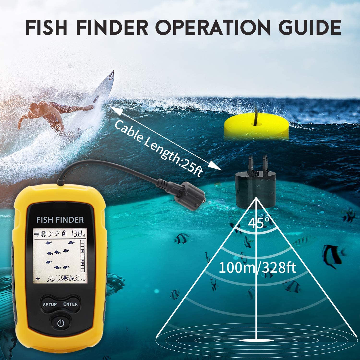 Alarma 100M Sonar portátil bus - Fish Finder Transducer 200Khz reseña y precio